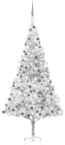 Albero di Natale Preilluminato con Palline Argento 210 cm PET
