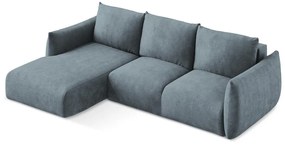 Divano angolare blu allungabile (con penisola a sinistra/con chaise lounge) con rivestimento in ciniglia Leila – Makamii