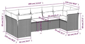 Set divani da giardino 7 pz con cuscini grigio in polyrattan