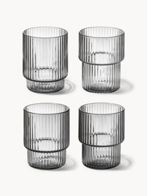 Set di 4 bicchieri in vetro soffiato con scanalatura in rilievo Ripple, 200 ml