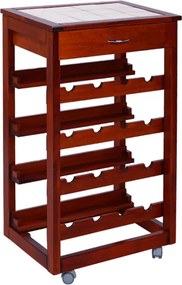 Carrello cantinetta LANDHELL in legno massello e piano in mattonelle CILIEGIO