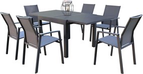 JERRI - set tavolo in alluminio cm 90/180 x 90 x 75 h con 6 poltrone Lotus