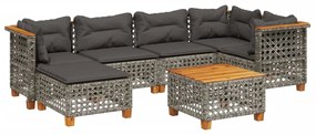 Set divani da giardino 7 pz con cuscini grigio in polyrattan