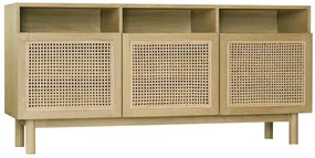 Credenza vintage in legno chiaro e paglia di Vienna rattan L160 cm GALINA