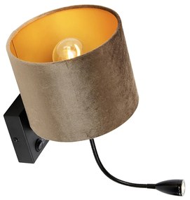 Lampada da parete nera con paralume in velluto marrone 18 cm - Brescia