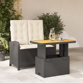 Set da pranzo da giardino 2 pz con cuscini nero in polyrattan