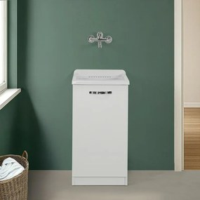 Mobile lavatoio 47x50cm salvaspazio in legno bianco 1 anta linea Pilar
