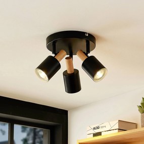 Lindby fatto da soffitto Junes, a 3 luci, Ø 30 cm, nero, legno