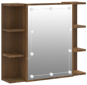 Mobile a specchio con led rovere marrone 70x16,5x60 cm