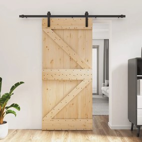 Porta Scorrevole Con Set Hardware 95x210 Cm Legno Massello Pino /