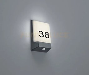 Kasai applique led 9w 50lm, 3000k antracite con sensore e numero ci...