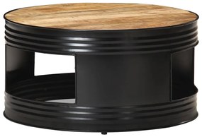 Tavolino Nero 68x68x36 Cm İn Legno Massello Di Mango Grezzo /