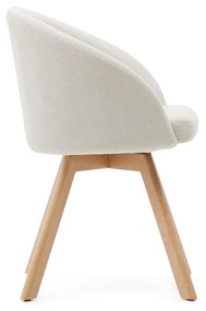 Kave Home - Sedia girevole Marvin in ciniglia beige e gambe di legno massiccio di faggio con finitura