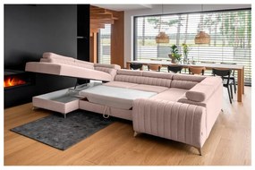 Divano angolare rosa allungabile/con contenitore (con penisola a sinistra/a U) Louis – ELTAP