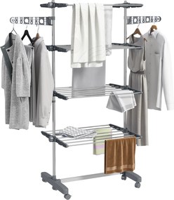 Stendino Verticale 4 Ripiani Regolabili 142x55x172 cm in Acciaio e Plastica Grigio e Argento...