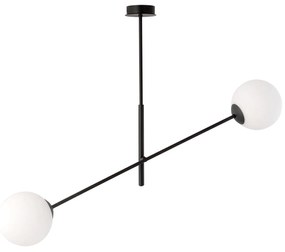 Lampadario 2 Luci Linear In Acciao Nero Con Bracci Regolabili E Vetro Opale