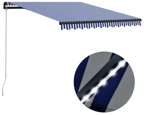 Tenda Da Sole Retrattile Manuale Con Led 300x250cm Blu E Bianco /