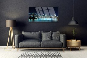 Quadro acrilico Notte di architettura della città del ponte 100x50 cm