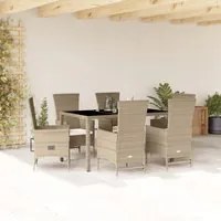 Set da Pranzo da Giardino 7 pz con Cuscini Beige in Polyrattan 3277574