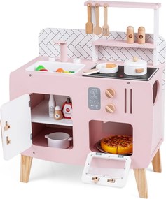 Costway Cucina giocattolo per bambini set cucina in legno con fornelli lavandino rubinetto e forno, Cucina set da chef gioco