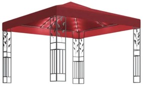 Gazebo con Stringa di Luci LED 3x3 m Rosso Vino