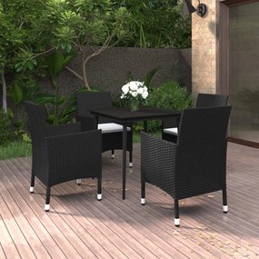 Set da pranzo per giardino 5 pz con cuscini polyrattan e vetro