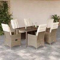 Set da Pranzo da Giardino 7 pz con Cuscini Beige in Polyrattan 3276803