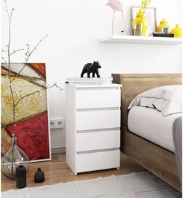 Cassettiera Moderna 40x35x74 Cm 4 Cassetti Bianco Opaco Artika