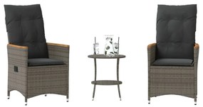 Set Da Bistrò 3 Pz Con Cuscini Grigio İn Polyrattan /