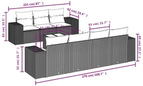 Set divano da giardino 8 pz con cuscini grigio in polyrattan