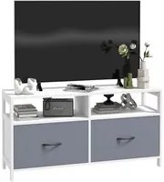 Mobile TV max 45 100x30x53 cm in MDF e 2 Cassetti Tessuto non Tessuto Bianco e Grigio