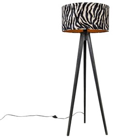 Lampada da terra treppiede nera con paralume a zebre 50 cm - Tripod Classic