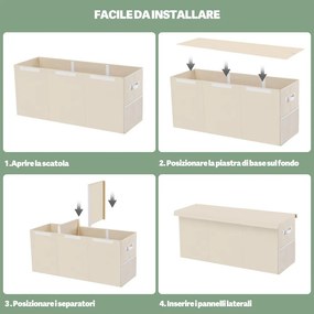 Box Contenitore per Giocattoli 91,5x32x40,5 cm Pieghevole 3 Scomparti 118L in TNT Beige...