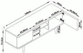 Tavolo TV bianco in rovere 140x52 cm Alana - Støraa