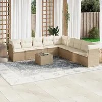 Set Divano da Giardino 10 pz con Cuscini Beige in Polyrattan 3249627