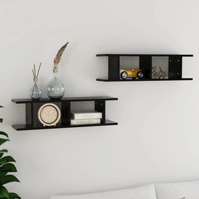 Mensole A Parete 2 Pz Nere 75x18x20 Cm İn Multistrato /