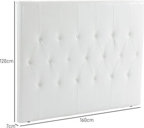 Testiera Letto Matrimoniale Imbottita Design a Bottoni 160x7x120 cm in Pelle PU Bianca...