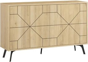 Madia Moderna 4 Ante 123 Cm Design Geometrico Piedi Metallici Dune Rovere