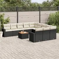 Set Divani da Giardino 12 pz con Cuscini Nero in Polyrattan 3224348