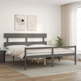 Letto per Anziani con Testiera Grigio Super King Legno Massello