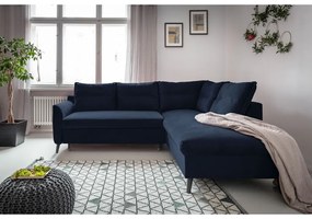 Divano letto angolare in velluto blu scuro L, angolo destro Stylish Stan - Miuform