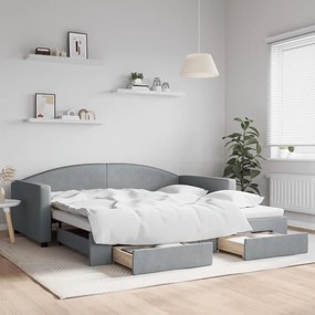 Divano Letto Estraibile Cassetti Grigio Chiaro 100x200 Tessuto /