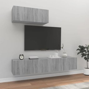 Set mobili porta tv 3 pz grigio sonoma in legno multistrato