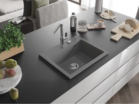 Mexen Oscar lavello in granito 1-vasca 580 x 490 mm, grigio, sifone cromato - 6519581000-71