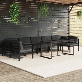 Set divani da giardino 8 pz con cuscini in alluminio antracite