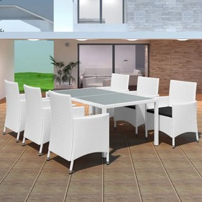 Set da pranzo da giardino 7 pz in polyrattan bianco crema