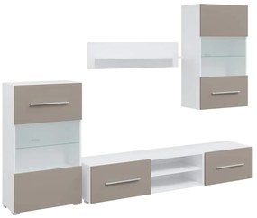 Mobile tv 5 pz con illuminazione a led grigio pietra truciolato