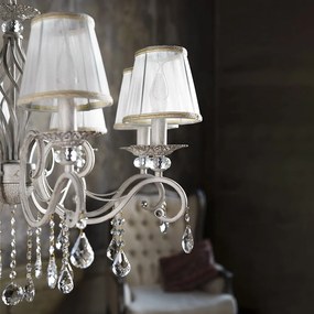 Lampadario Shabby Chic Grace Metallo Bianco 8 Luci Diffusori Bianchi