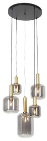 Lampada a sospensione intelligente nera con oro e vetro fumé incl. 5 WiFi A60 - Zuzanna