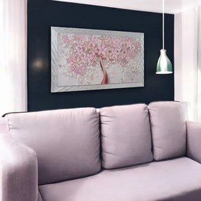 Quadro su tela moderno 72X132 cm tema Albero Della Vita con cornice in legno decorata